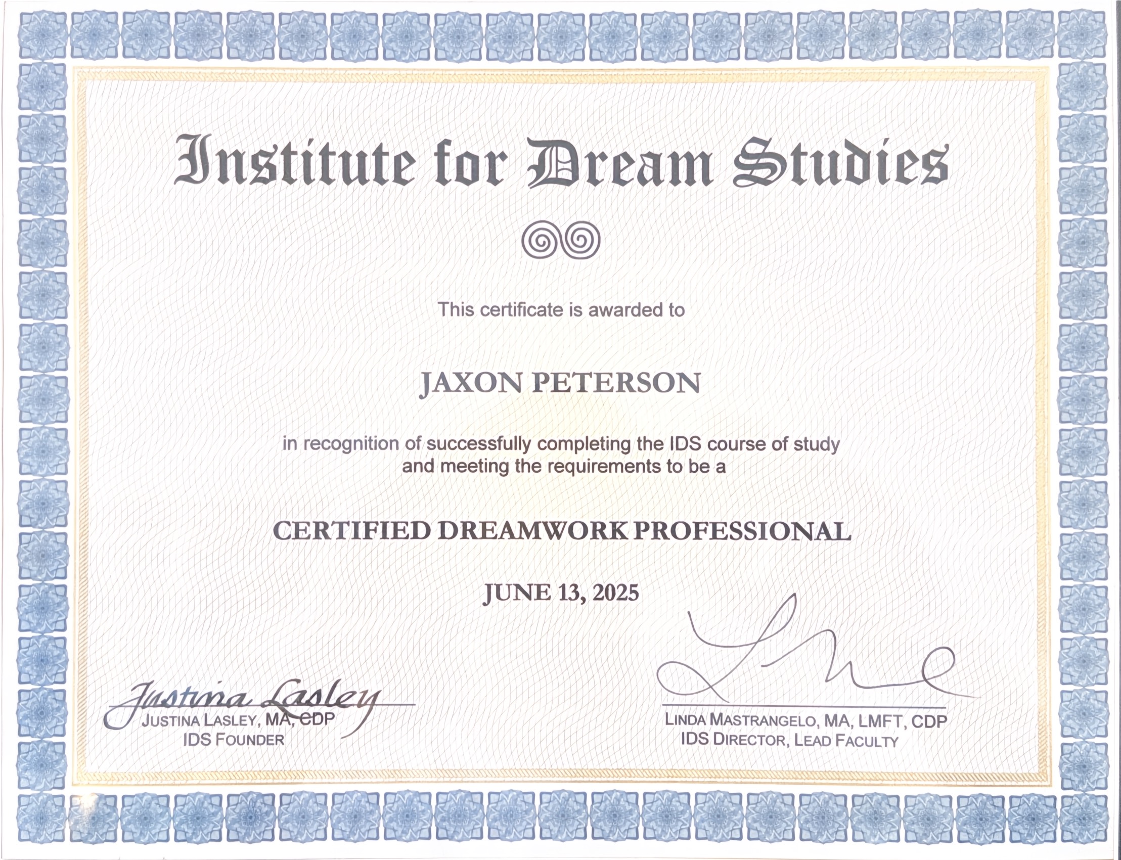 Institute for Dream Studies Certification - Jaxon Peterson