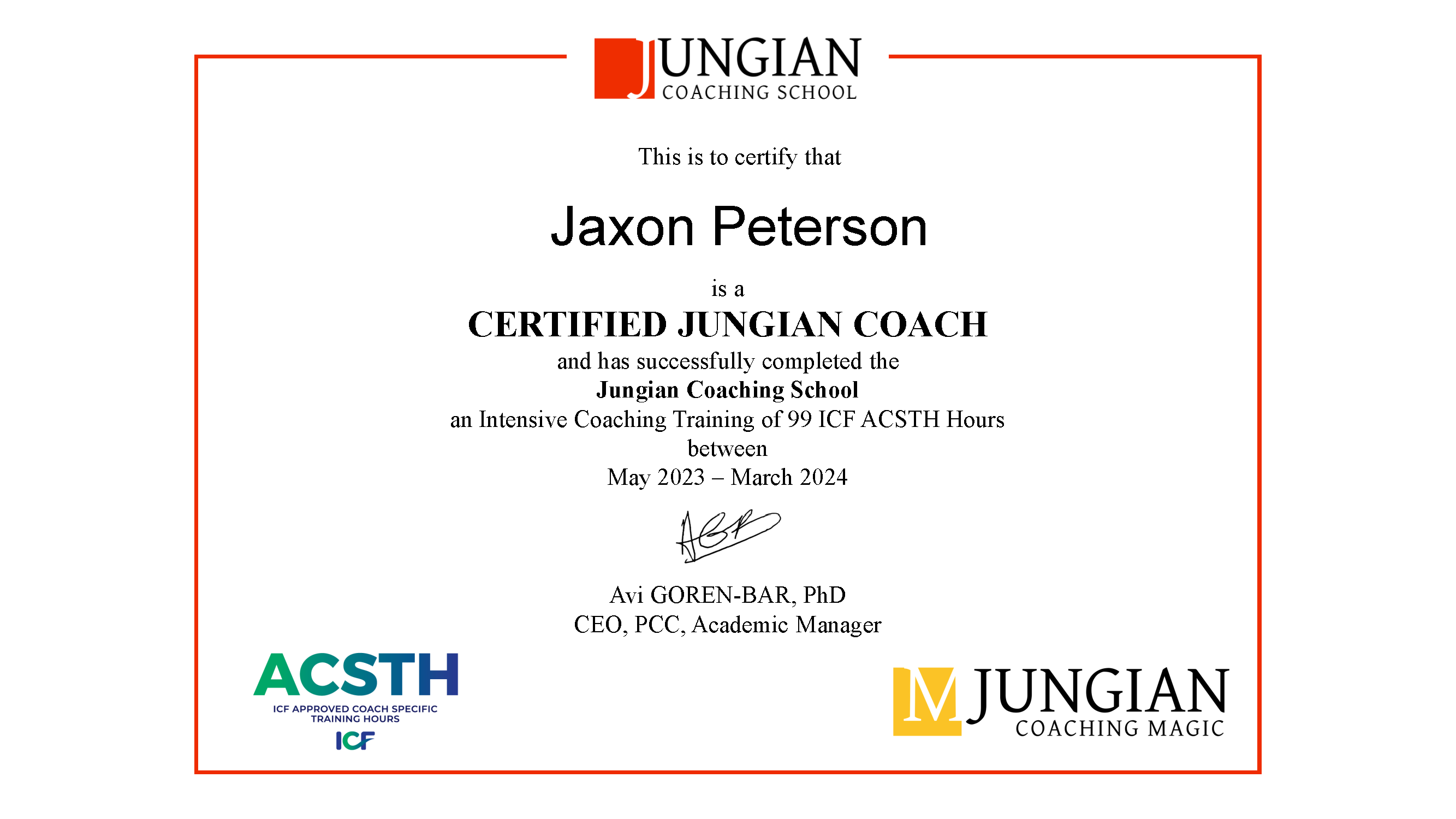 Jungian Coaching School Certification - Jaxon Peterson